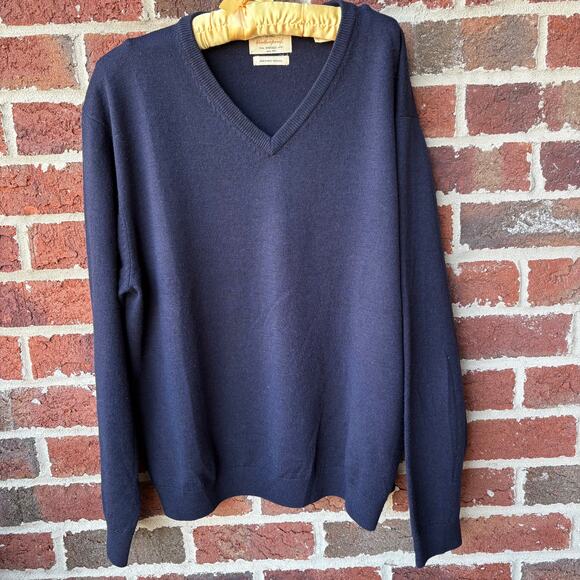 Original Weatherproof Vintage Navy Blue V-Neck Sweater Mens XL 100% Merino Wool - Picture 1 of 4
